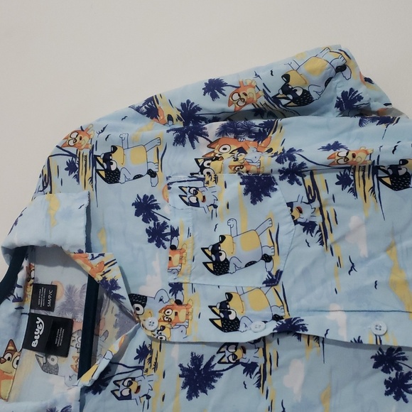 Bluey‎ Button Down Hawaiian Beach Short Sleeve Blue T Shirt - Picture 4 of 8